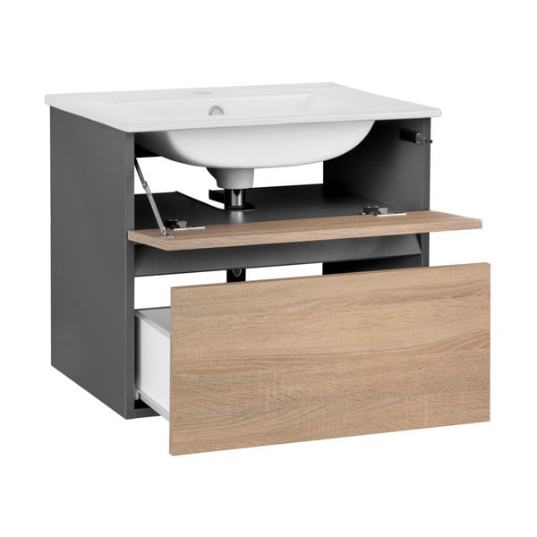 Puiduvärvi tammespooniga seinale ilma valamuta üksus  60x52 cm Wisla – Støraa-image-3