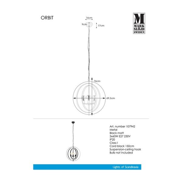 Must rippvalgusti Pendant 3L Orbit - Markslöjd-image-2