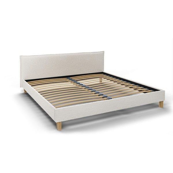 Kreemvalge polsterdatud kaheinimese voodi koos võrega 200x200 cm Tina - Ropez