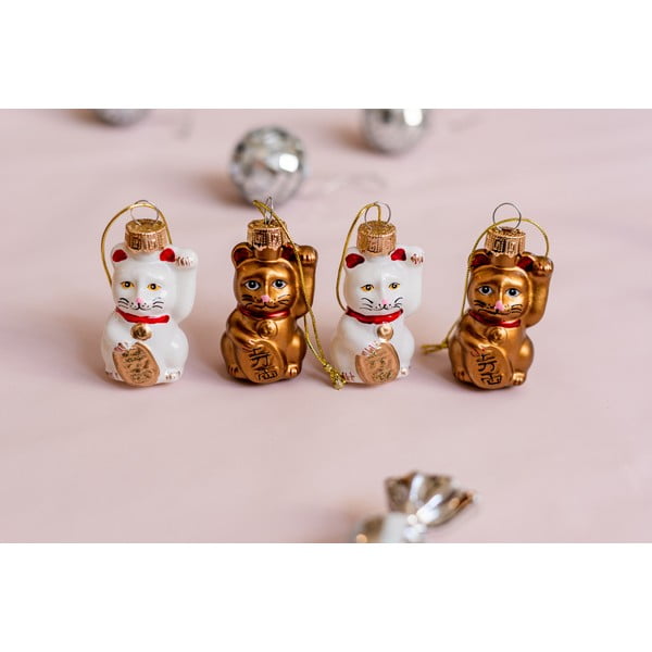 Klaasist jõulukaunistused 4tk komplektis Lucky Cat - Sass & Belle-image-1