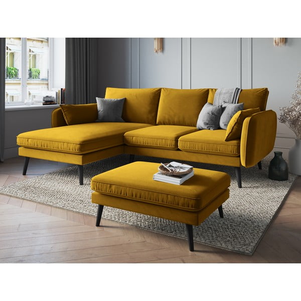 Kollane sametist jalatugi mustade jalgadega Lento - Kooko Home-image-1