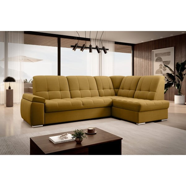 Kollane sametist lahtikäiv/sahtliga nurgadiivan (parem nurk/L-kujuline) Sado – ELTAP-image-4