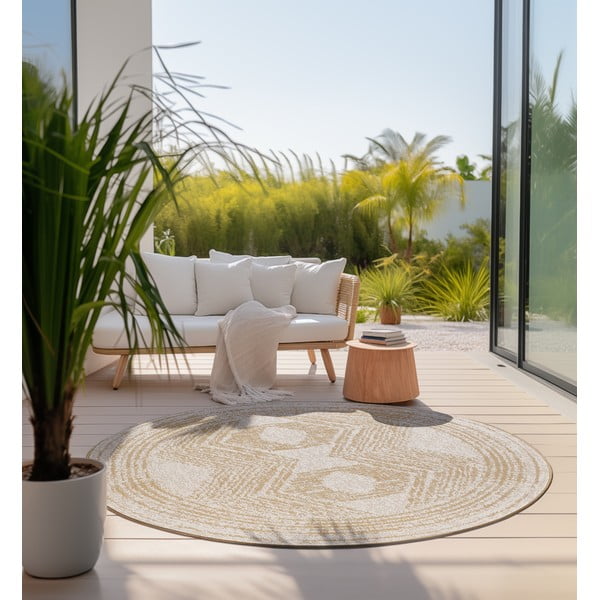 Ookerkollane-kreem ümmargune õuevaip ø 140 cm Gemini - Elle Decoration-image-1