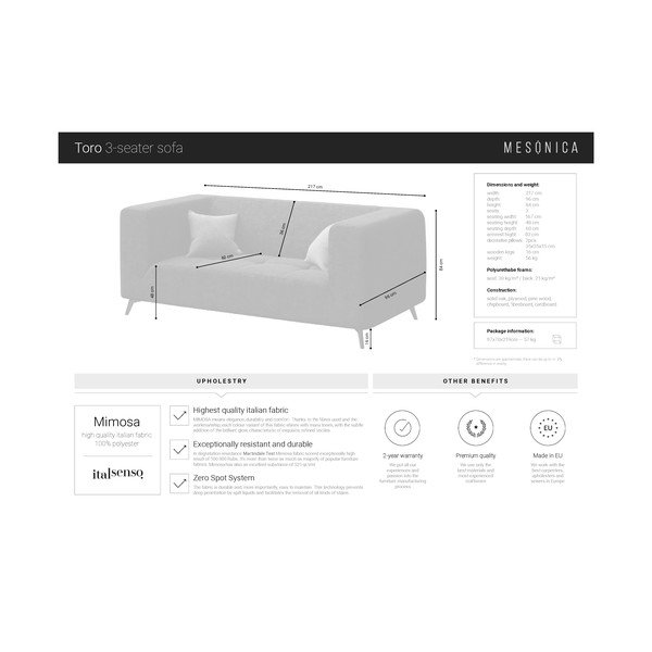 Mesi kollane diivan , 217 cm Toro - MESONICA-image-3