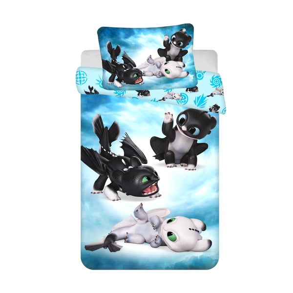 Sinine puuvillane laste voodipesu 100x135 cm How to Train Your Dragon "Babies" - Jerry Fabrics