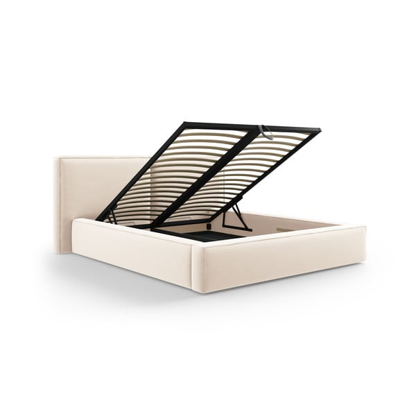 Kreem polsterdatud sametist kaheinimesevoodi koos voodipõhja ja panipaigaga 200x200 cm Arendal - Cosmopolitan Design-image-2