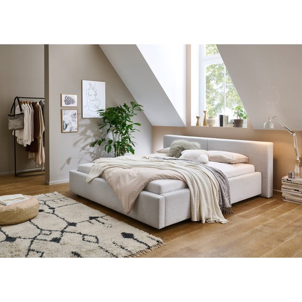 Hõbedane polsterdatud kaheinimesevoodi koos voodipõhja ja panipaigaga 180x200 cm Cube – Meise Möbel-image-1