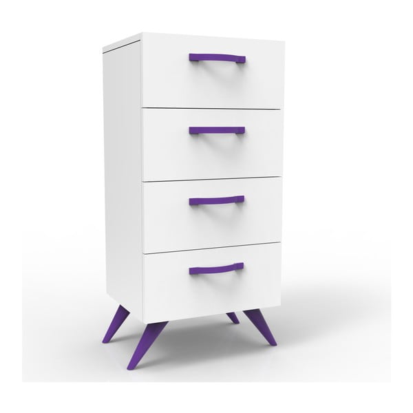 Bílý noční stolek s fialovýma nohama Magenta Home Coulour Series, výška 95,9 cm