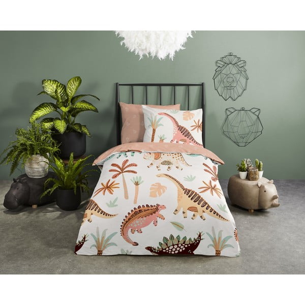 Pruun-beež puuvillane laste voodipesu võrevoodile 100x135 cm Dino - Good Morning-image-1