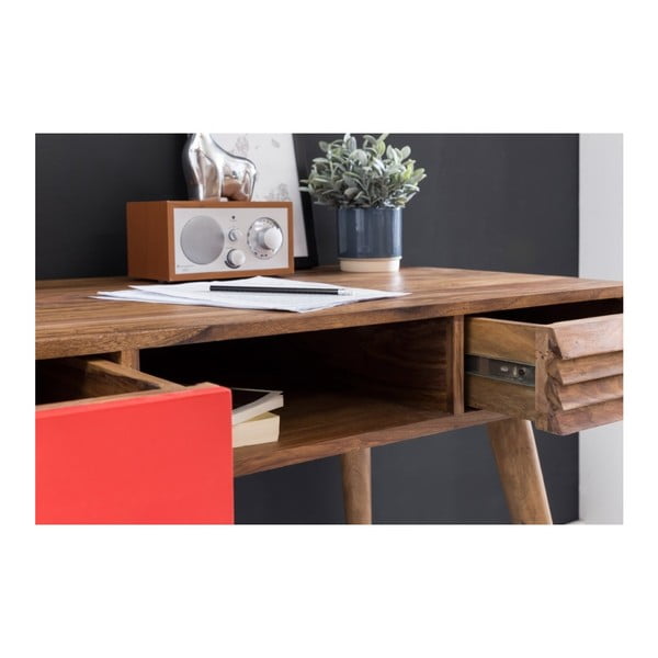 Pracovní stůl s červenou zásuvkou z masivního sheeshamového dřeva Skyport REPA-image-3