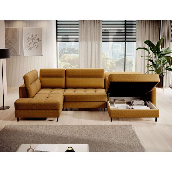 Kollane sametist lahtikäiv/sahtliga nurgadiivan (vasak nurk/U-kujuline) Berrto – ELTAP-image-3