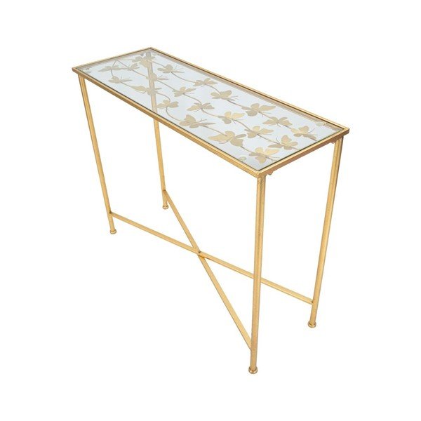 Valge/kuldne konsoollaud klaasist pealispinnaga 35x100 cm Butterflies - Mauro Ferretti-image-2