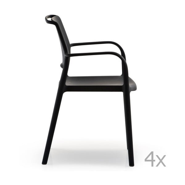Sada 4 černých  jídelních židlí s područkami Pedrali Ara