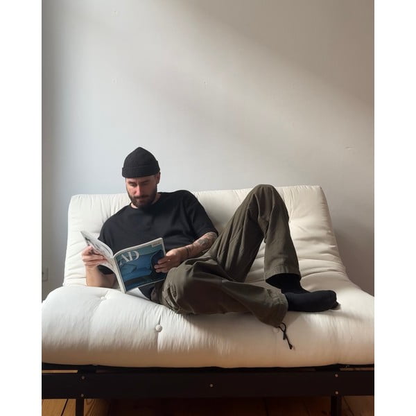 Hall-beež linane diivanvoodi 140 cm Roots Black Night - Karup Design-image-1