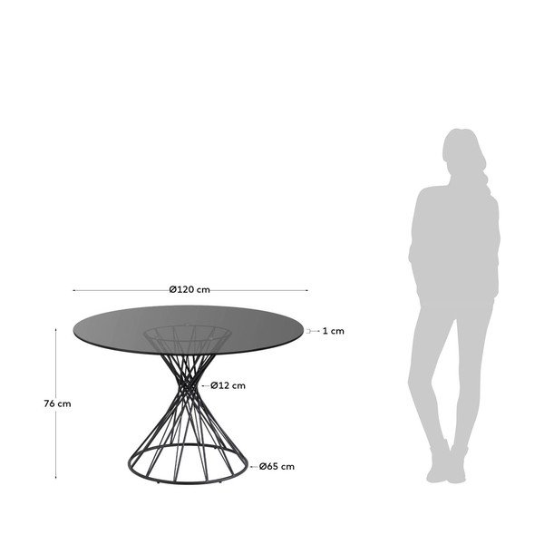 Must ümmargune söögilaud klaasist lauaplaadiga ø 120 cm Niut - Kave Home-image-4