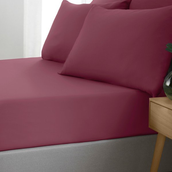 Burgundiapunane lina 185x200 cm So Soft Non Iron - Catherine Lansfield-image-1