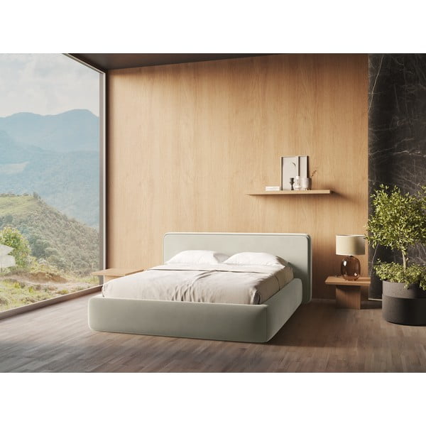 Kreem polsterdatud kaheinimesevoodi koos voodipõhja ja panipaigaga 160x200cm Kiana - Makamii-image-1