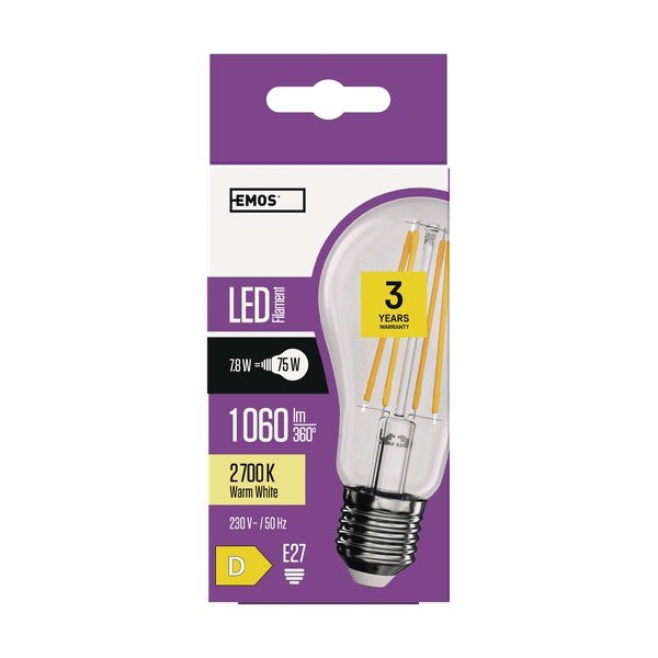 LED-pirn, soe valge E27, 8 W - EMOS-image-1