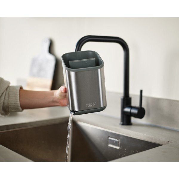 Läikiv hõbedane roostevabast terasest söögiriistade kuivatusrest 11x11,5 cm Duo Steel - Joseph Joseph-image-3