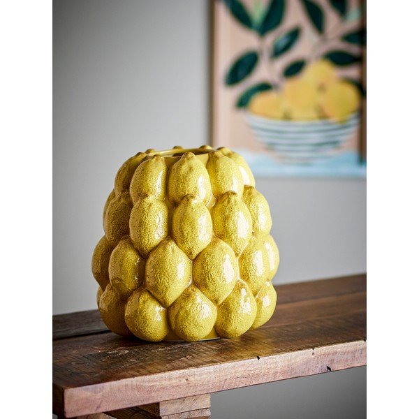 Kollane käsitsi maalitud kivikeraamiline vaas (kõrgus 22 cm) Limone - Bloomingville-image-3