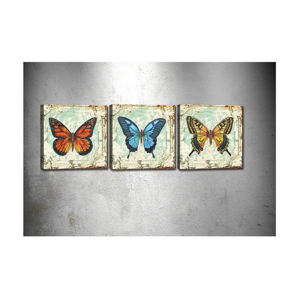 Sada 3 obrazů Tablo Center Butterflies