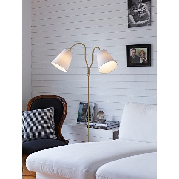 Valge/kuldne põrandalamp tekstiilvarjuga (kõrgus 152 cm) Modena – Markslöjd-image-1