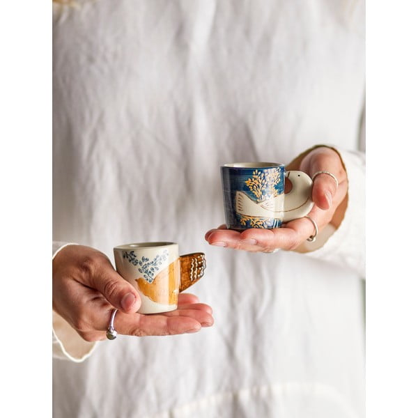 Sinised/kreemid kivikeraamikast espressotassid 2tkkomplektis 55 ml Hezha - Bloomingville-image-1