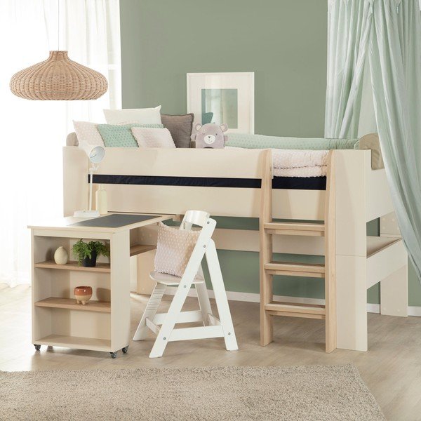 Beež kõrgendatud lastevoodi panipaigaga/ilma voodipõhjata 90x200 cm Studio - Roba-image-1