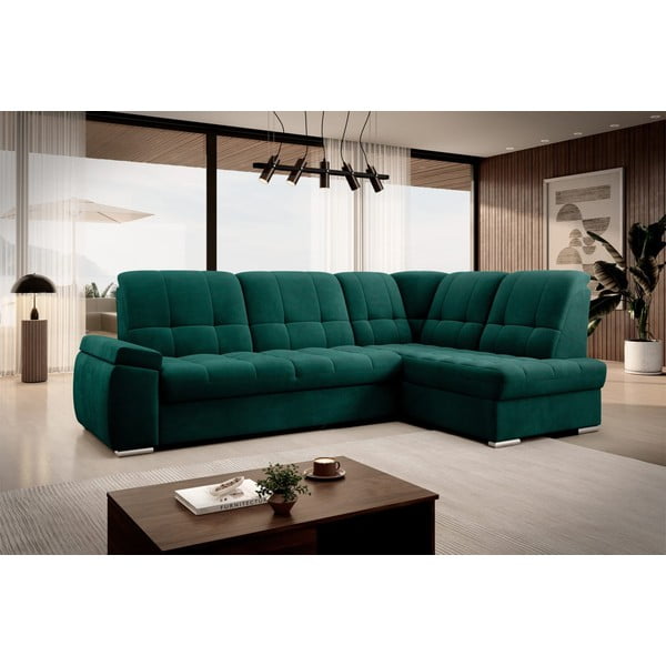 Roheline sametist lahtikäiv/sahtliga nurgadiivan (parem nurk/L-kujuline) Sado – ELTAP-image-4