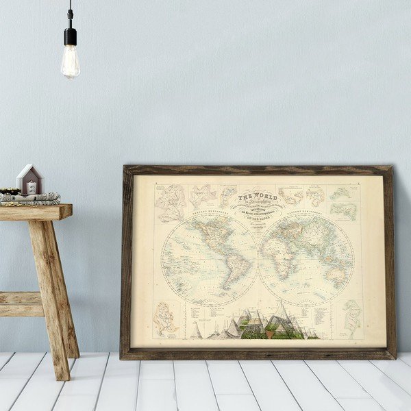 Maal puidust raamis Gloobus, 70 x 50 cm - Evila Originals-image-1