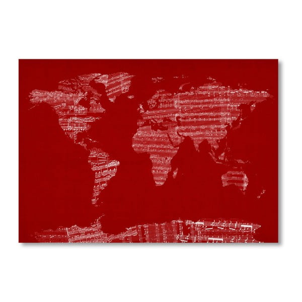 Červený plakát s mapou světa Americanflat Earth, 60 x 42 cm