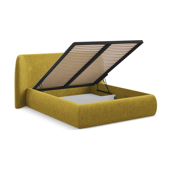 Sinepivärvi polsterdatud kaheinimesevoodi koos voodipõhja ja panipaigaga 180x200cm Hauke - Makamii-image-2