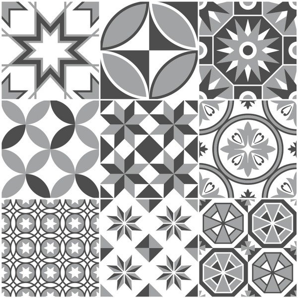 Sada 9 nástěnných samolepek Ambiance Wall Decal Tiles Azulejos Shades of Gray Sotchi, 15 x 15 cm-image-1