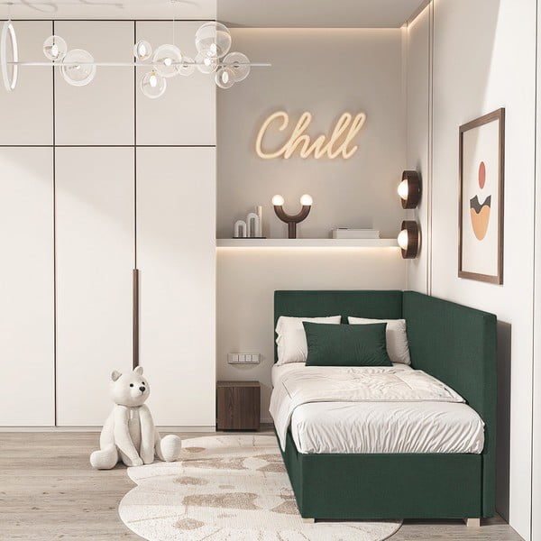 Tumeroheline nurga lastevoodi koos madratsiga koos hoiuruumiga 90x200 cm Flexi – Ghado-image-1