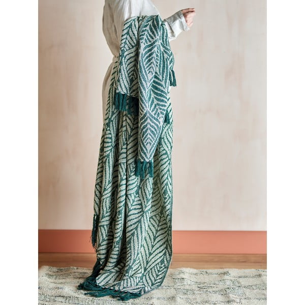 Roheline/beež taaskasutatud puuvillast tekk 130x160 cm Ugento - Bloomingville-image-1