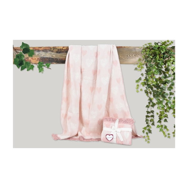 Růžová deka s příměsí bavlny Dolce Bonita Kalp, 155 x 125 cm