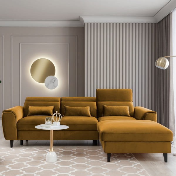 Kollane sametist lahtikäiv/sahtliga nurgadiivan (parem nurk/lamamisosaga) Foble – ELTAP-image-1