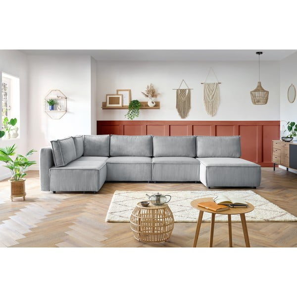 Helehall velvetist U-kujuline nurgadiivan, muutuv  Nihad modular - Bobochic Paris-image-1