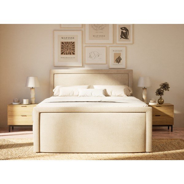 Beež vedrumadratsiga voodi panipaigaga 160x200 cm Fresco - Maison de Rêve-image-4