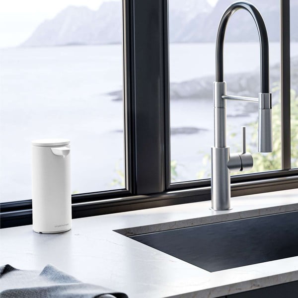 Valge kontaktivaba metallist seebidosaator 414 ml - simplehuman-image-1