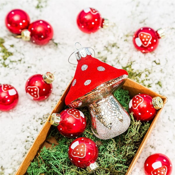 Klaasist jõulukaunistused 12tk komplektis Mushroom Mini - Sass & Belle-image-2