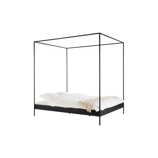 Must terasest kaheinimesevoodi ilma peatsita/varikatusega ja liistudest raamiga 200x200 cm Eton - noo.ma