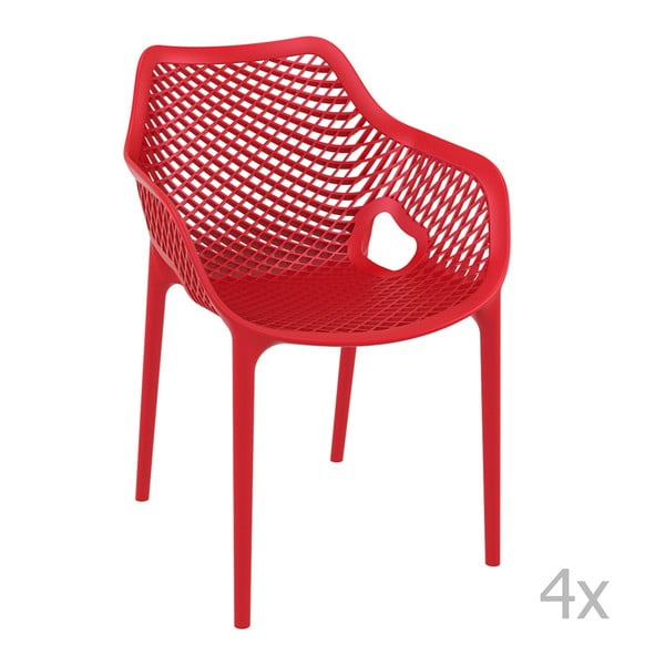 Sada 4 červených zahradních židlí s područkami Resol Grid