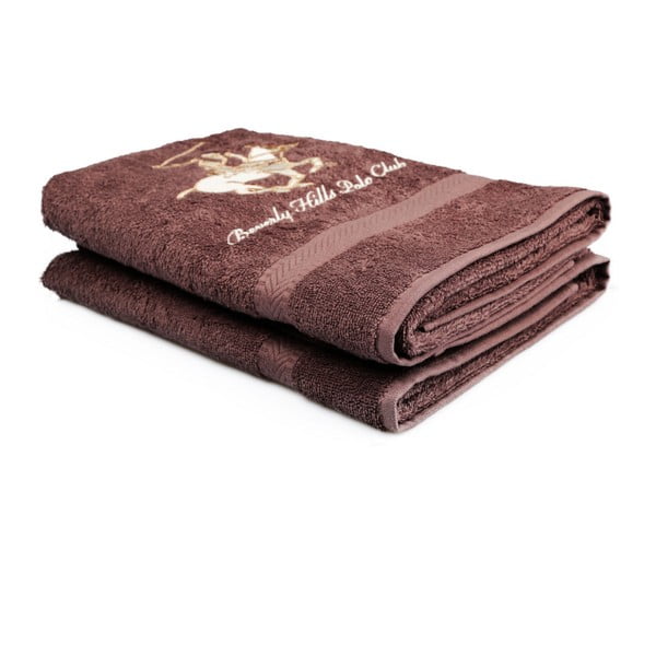 Sada 2 hnědých ručníků Beverly Hills Polo Club Brilliant, 60 x 110 cm