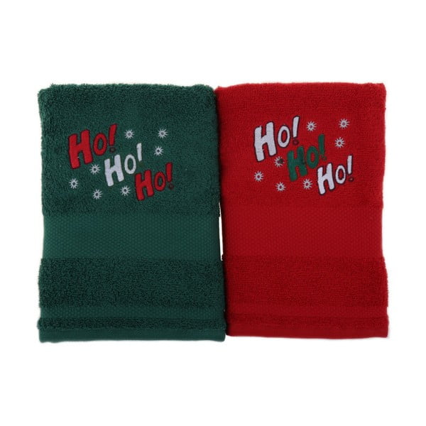 Sada 2 ručníků Ho Ho Red&Green, 50 x 100 cm