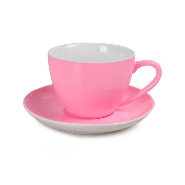 6 roosa portselanist tasside ja taldrikutega komplekt Efrasia, 200 ml - Noble Life