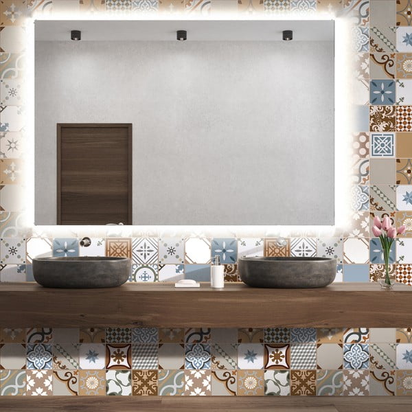 Sada 30 nástěnných samolepek Ambiance Wall Stickers Cement Tiles Azulejos Estefania, 20 x 20 cm