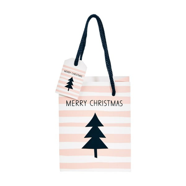 Světle růžová dárková taška Butlers Merry Christmas, výška 8,5 cm