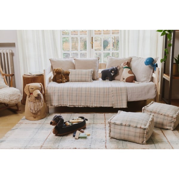 Kreem-salveiroheline pestav/käsitsi kootud puuvillane vaip 90x120 cm Tartan Blue Sage - Lorena Canals-image-2