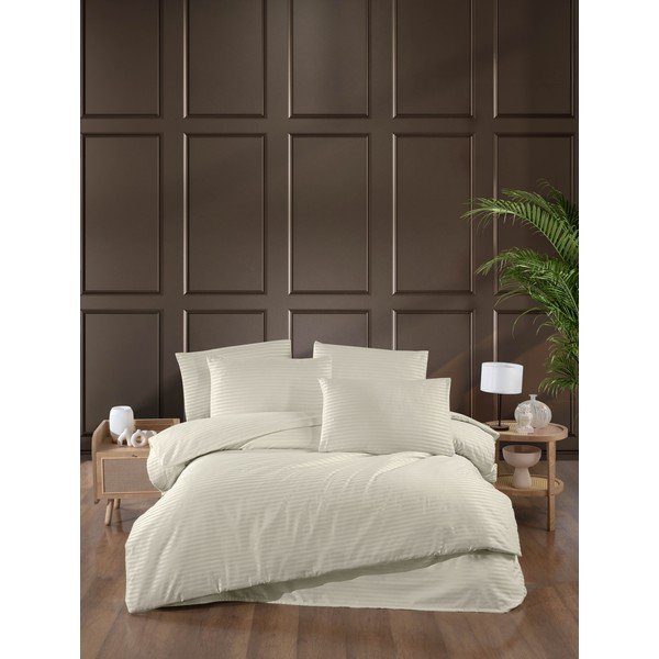 Kreem damastist 4-osaline laiendatud voodipesu kaheinimesevoodile 200x220 cm - Mila Home